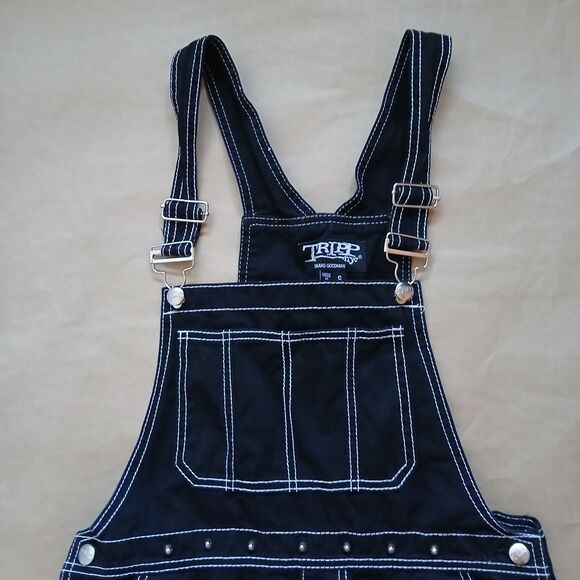 Tripp NYC Daang Goodman Size S Black Spike Studded Overalls Shortalls Goth Emo - Picture 4 of 11